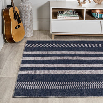 Vichy Geometric Striped Machine-washable Area Rug
